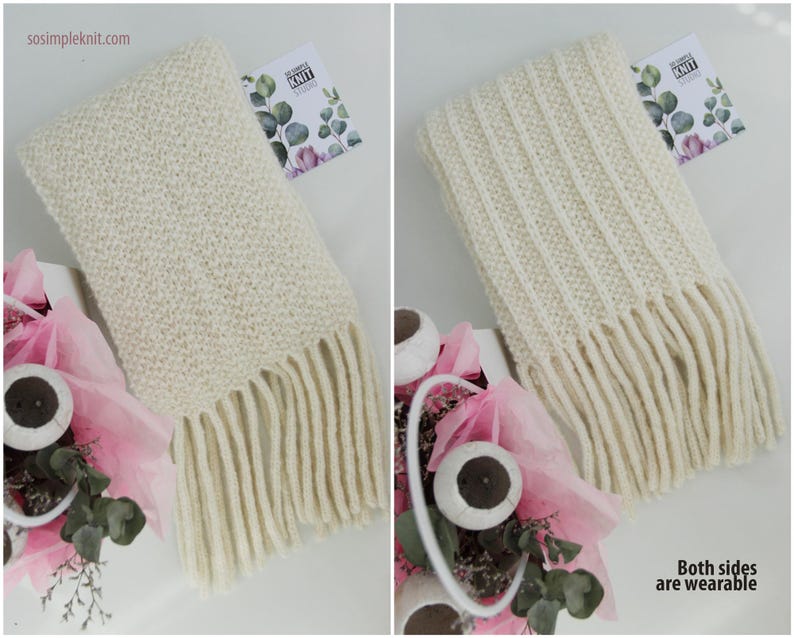 Scarf Knitting Pattern PDF | Long Knit Scarf Pattern | Reversible