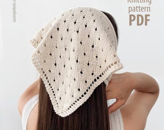 Knitted Bandana Pattern | Kerchief Headscarf | Triangle Scarf Knitting Pattern | Cottagecore Bandana | Beginner Knit Headpiece