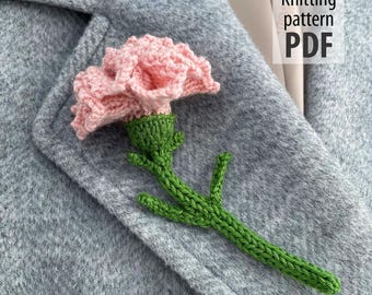 Stickat nejlikblommönster, nybörjarvänligt PDF-stickmönster, miniblombukett-amigurumi-dekoration, presentidé till lärardagen