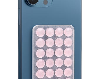 Pink Quartz Chip in Clear Silicone Suction Cup Phone Grip: Hands-Free Adhesive Mount