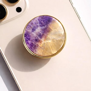 CRYSTALFY MINIS-Amethyst and Quartz Slim Lightweight Crystal Phone Grip Holder & Expanding Kickstand-Natural Gemstone Swappable Top
