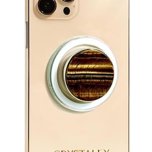Tiger's Eye Crystal Phone Grip: Magnetic, Swappable Gemstone Top