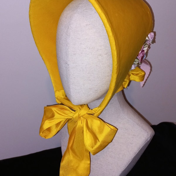 Sunny velveteen 1850s style costume bonnet