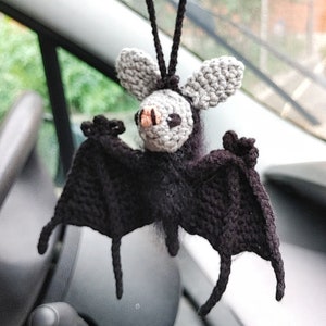 Bat black goth car accessories, gothic decor, halloween decoration, Rear view Mirror, bat plush, spooky car accessory for best friend gift