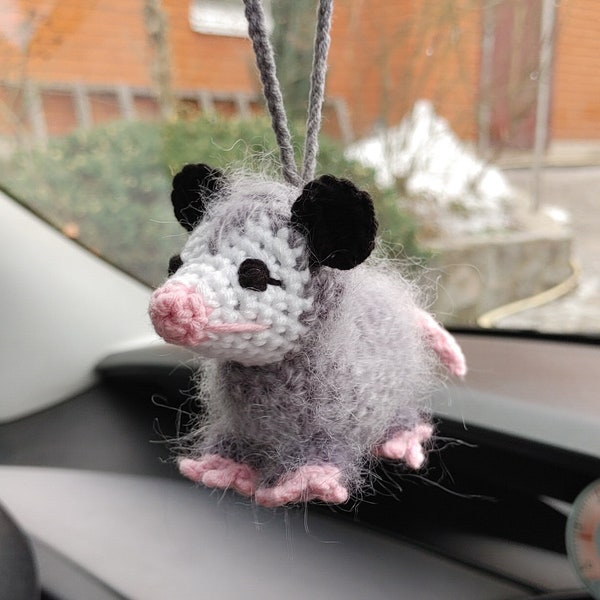 Opossum dashboard decor, possum rear view mirror, car hanging plush, cute car accessories interior, car ornament charm, gift for friend