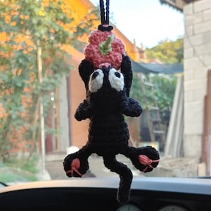 Rosa Halloween Dekor, schwarze Katze rosa Kürbis, süßes Autozubehör, Innendekoration, Rückspiegel, Charme Geschenk neuer Fahrer