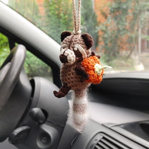 Raccoon with Pumpkin Amigurumi – Cute Halloween Decor, Handmade Crocheted Raccoon, Funny Fall Gift, Themed Souvenir charm