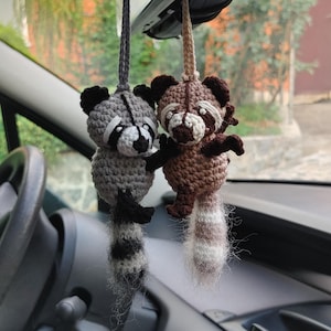 Raccoon car mirror hanging accessories, dashboard decor hanger, rear view mirror, Friendship Charm, Funny Best Friend Gift, Christmas Decor