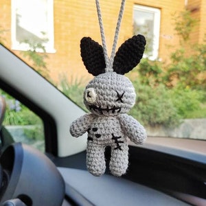 Voodoo doll, car accessories, rear view mirror, creepy plush cute for gift women | men, kawaii plush bunny