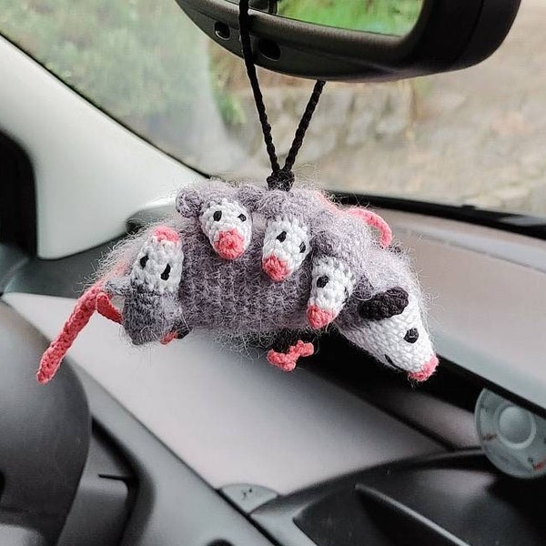 Opossum dashboard decor, possum rear view mirror, car hanging plush, cute car accessories interior, car ornament charm, gift for friend