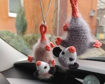 Opossum car accessories, dashboard decor, plush possum ornament, car decorations, rear view mirror charm, gift for women, car cute interior