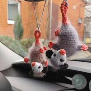 Opossum car accessories, dashboard decor, plush possum ornament, car decorations, rear view mirror charm, gift for women, car cute interior