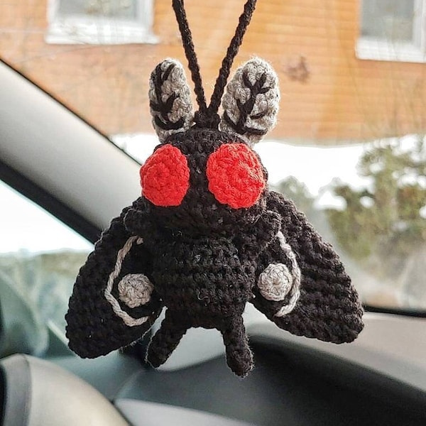 Peluche de polilla, espejo retrovisor de coche, adorno colgante, decoración gótica de terror espeluznante, amuleto, accesorios para jeep