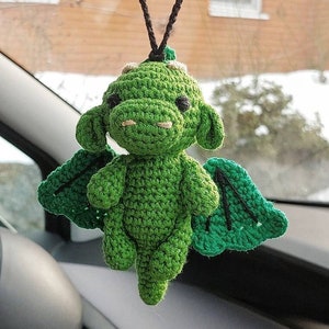 Green dragon plush, car Rear View Mirror decor, cute stuffed animal, car decorations ornament Gift For Women, sister gift, boyfriend gift