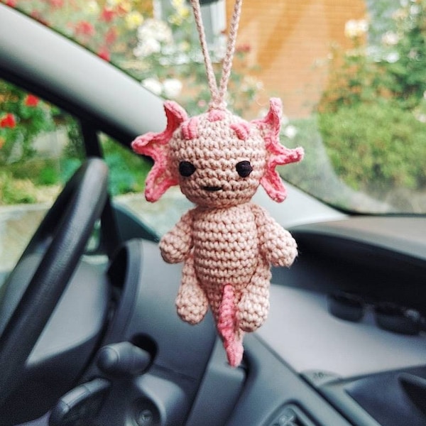 Peluche AXOLOTL, accessoires de voiture rose, peluche kawaii ravissante, charme rétroviseur de voiture, décorations de voiture, cadeau pour femme, ado, décor de tableau de bord