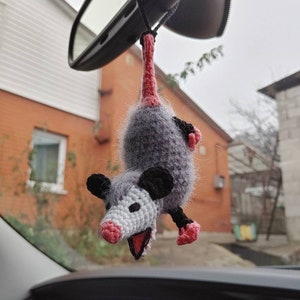 Possum car charms, opossum plush, car dashboard decor, possum ornament, stuffed animal, car mirror hanging, rear view mirror accessories,