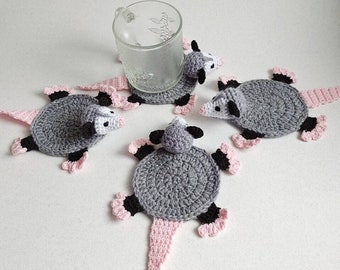 Opossum plush, Cup holder coaster, table stand, cute coaster possum, gift for women, coaster set