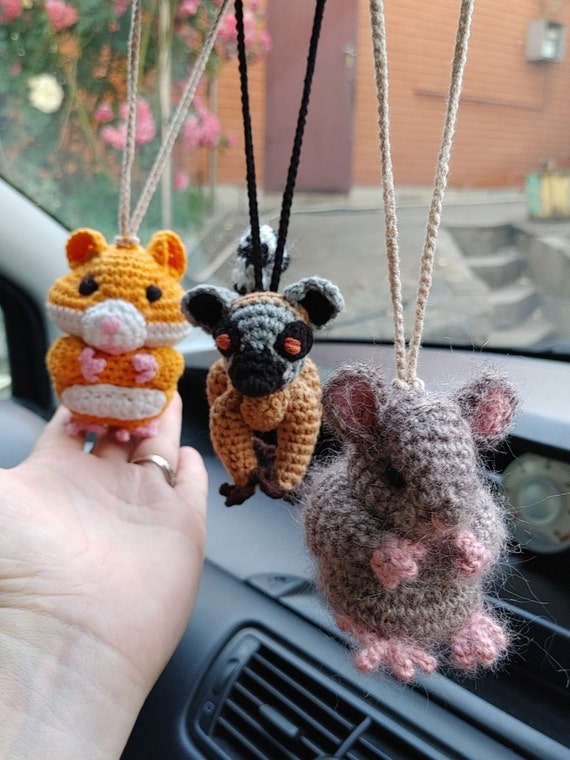 ROIROM キーホルダー　クッション Hamster Plush, Car Rear View Mirror, Hanging Ornament, Pet