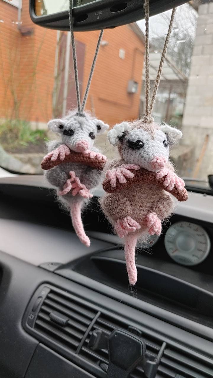 Charme Opossum Pour Rétroviseur – Décoration Voiture Mignonne Et Drôle, Tricoté Main