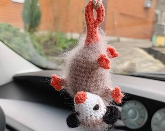 Opossum car cute accessories, dashboard decor, plush possum ornament, car decorations, rear view mirror charm, gift for women, car  interior
