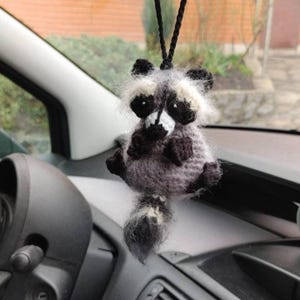 Fat Raccoon Car Charm | Fuzzy Mohair Trash Panda Mirror Hanging | Funny Chunky Animal