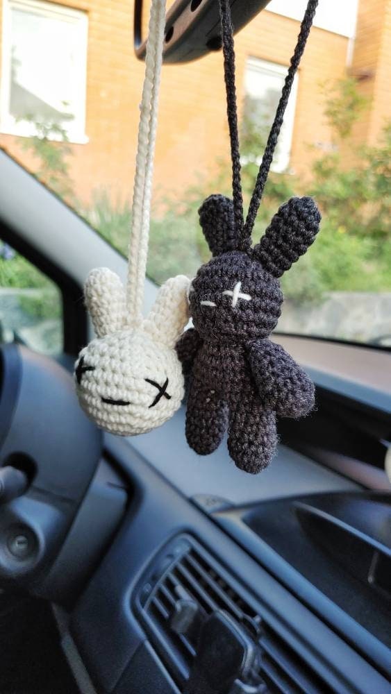 Goth Bad Bunny Cute Car Accessories for Men, Rear View Miror Toy