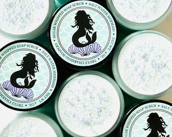 SALT WATER MERMAID Sugar Whipped Soap Scrub, Body Polish, Hand + Body Cream, Bath and Body, Gifts for Her, Spa Gift, Summer Collection