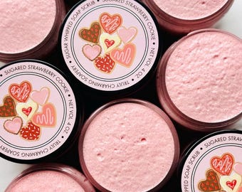 Sugared Strawberry Cookie Foaming Sugar Scrub, Galentine's Day Gift, Valentine's Day Collection
