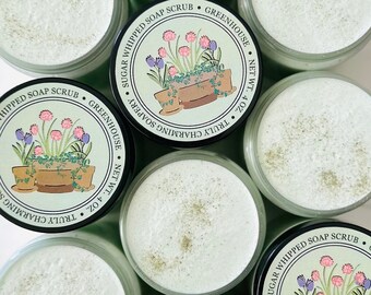 GREENHOUSE Sugar Whipped Soap Scrub, Body Polish, Bath and Body, Gifts for Her, Spa Pedicure, Spring Collection, Aromatherapy, Gardener Gift