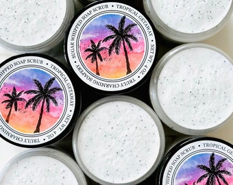 TROPICAL GETAWAY Sugar Whipped Soap Scrub, Body Polish, Bath and Body Gift, Gifts for Her, Spa Pedicure, Aromatherapy, Summer Collection