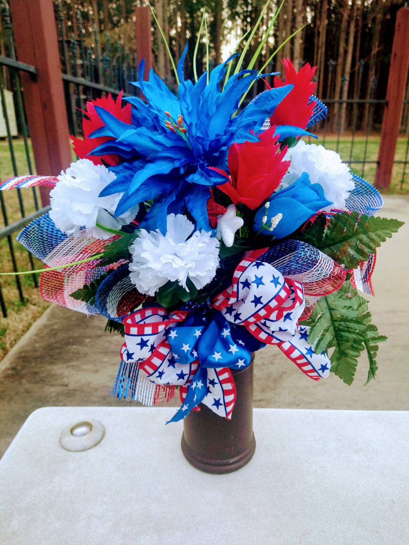 Red white and blue cemetery flowers veteran grave decoration Etsy