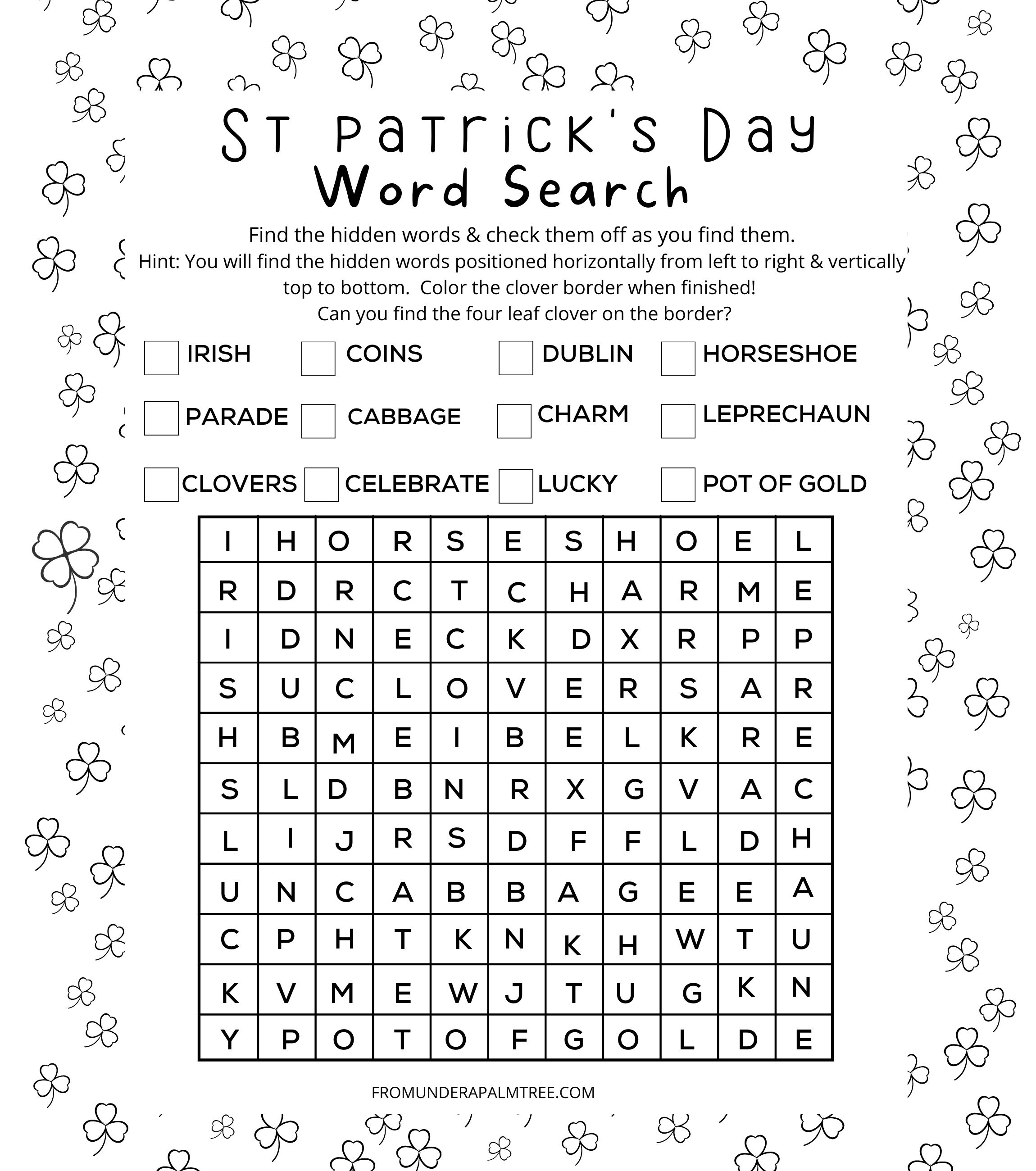 St. Patrick's Day Word Search,word Search,kids Worksheet,printable Game ...