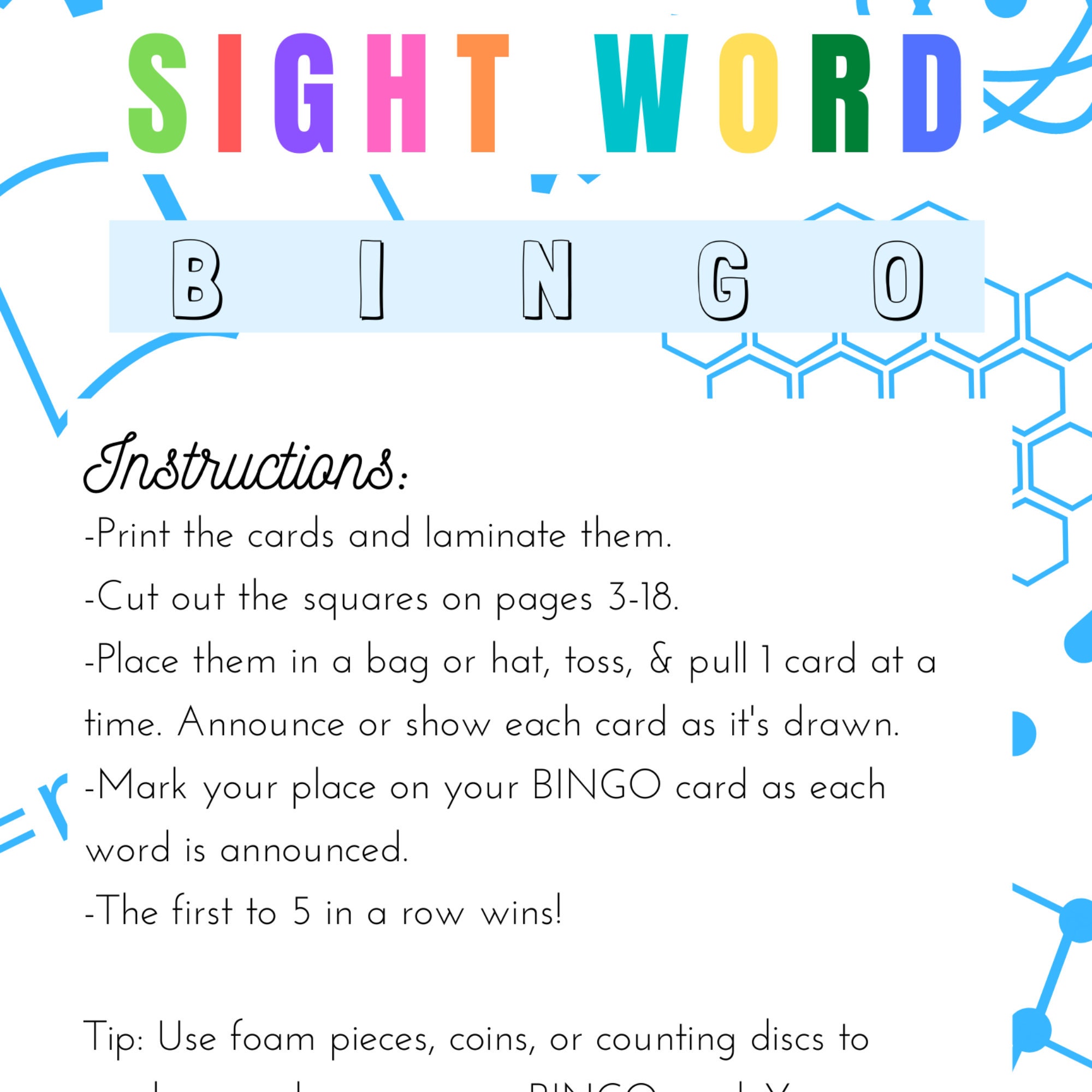 Sight Word Bingo Printable - Etsy