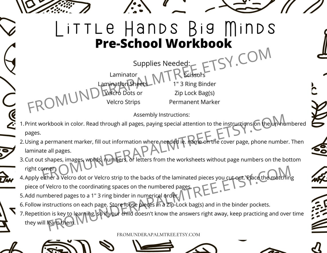 Pre-k Workbook, Pre-k Printable, Pre-k Worksheets, VPK Workbook, VPK ...