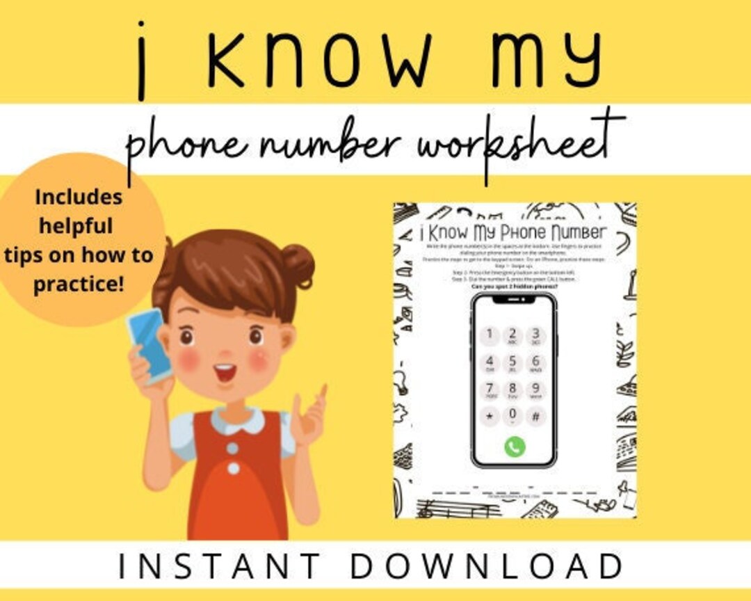 Phone Number Practice Worksheet: Kids Learning Activity (digital ...