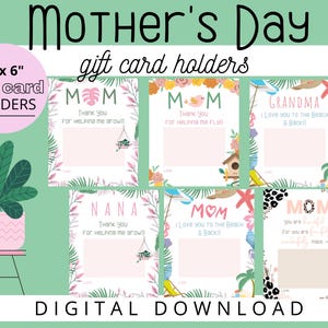 Porta tarjetas de regalo para el Día de la Madre, Porta tarjetas de regalo imprimible, Porta tarjetas de regalo para mamá de plantas, Mamá playera, Mamá pájaro, Porta tarjetas de regalo, Mamá leopardo