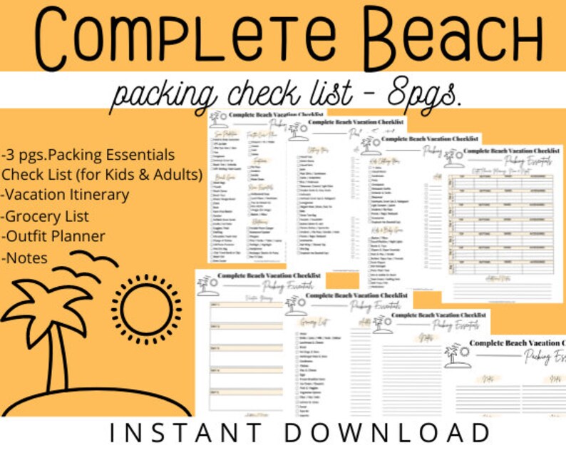 Beach Packing Checklist: Vacation Essentials List (digital Download) - Etsy