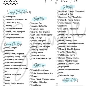 Cruise Packing Check List,cruise Essential List,printable Cruise ...