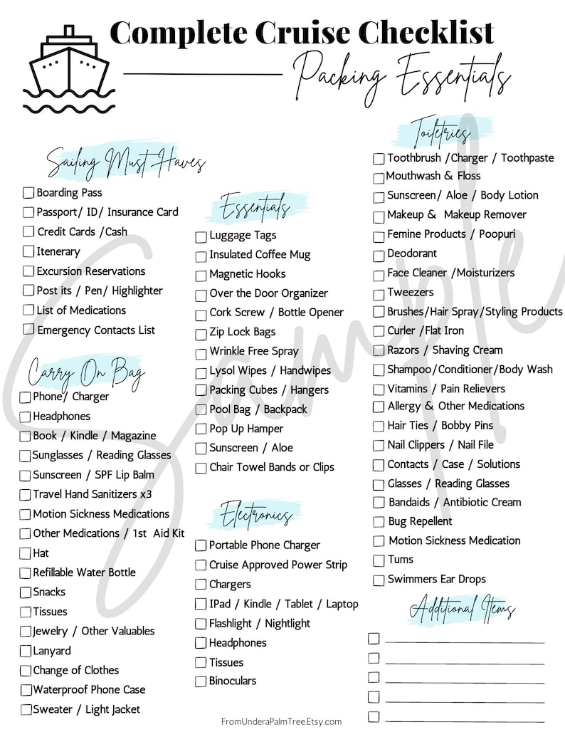 Cruise Packing Check List,cruise Essential List,printable Cruise ...