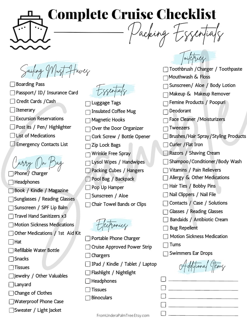 Cruise Packing Check List,cruise Essential List,printable Cruise