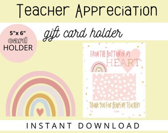 Gift Card Holder, Printable Gift Card Holder, Teacher Appreciation Gift Card Holder, Teacher Appreciation Gift, Digital Card Holder