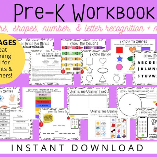 Pre-k Workbook, Pre-k Printable, Pre-k Worksheets, VPK Workbook, VPK ...