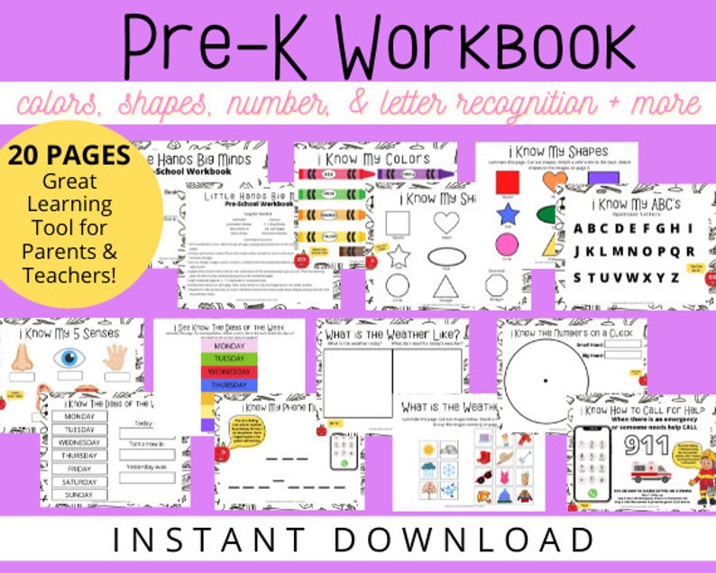 Prek Workbook, Prek Printable, Prek Worksheets, VPK Workbook, VPK