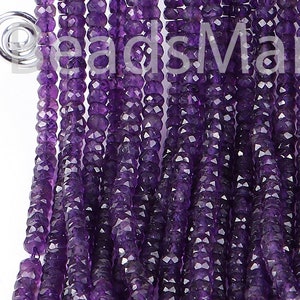 3.3-4mm Amethyst Faceted Rondelle Beads, Amethyst Faceted Beads, Amethyst Rondelle Beads, Purple Amethyst Rondelle Beads, Amethyst Beads