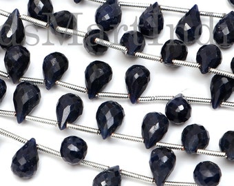 100% Natural Sapphire Faceted Drop Beads, Blue Sapphire Gemstone Briolette Beads, 7'' Sapphire Jewelry Wholesale Beads, September Birthstone