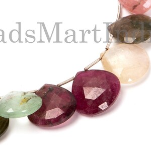 RARE! Multi Tourmaline Heart Shape Briolette Beads, Faceted Gemstone Heart Beads, Far Size Tourmaline Hearts, Tourmaline Beads for Jewelry