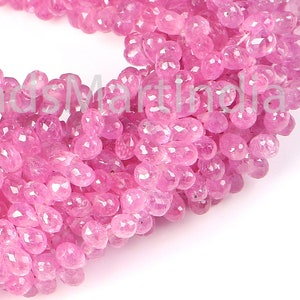 Pink Sapphire Faceted Drops Beads, 3x5-3x6mm Sapphire Faceted Beads,Pink Sapphire Faceted Beads, Pink Sapphire Beads, Sapphire Faceted Beads