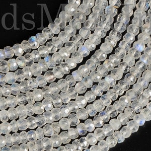 3,50-4 mm Regenbogen Mondstein Perlen, Regenbogen Mondstein Rondell Perlen, Regenbogen Mondstein Facettierte Perlen, Mondstein Rondell, Edelstein Perlen
