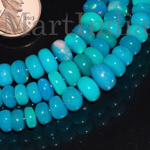 Natural Paraiba Opal Rondelle Plain Beads, 5.5-7.5mm Genuine Fire Opal Beads, Smooth Opal Rondelle Loose Bead Strand, Bulk Beads for Jewelry