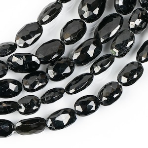 26cm Black Tourmaline Faceted Oval Strand, Natural Black Tourmaline 5x7-8x12mm Beads, Straight Drill Jewelry Bead, Black Tourmaline Gemstone